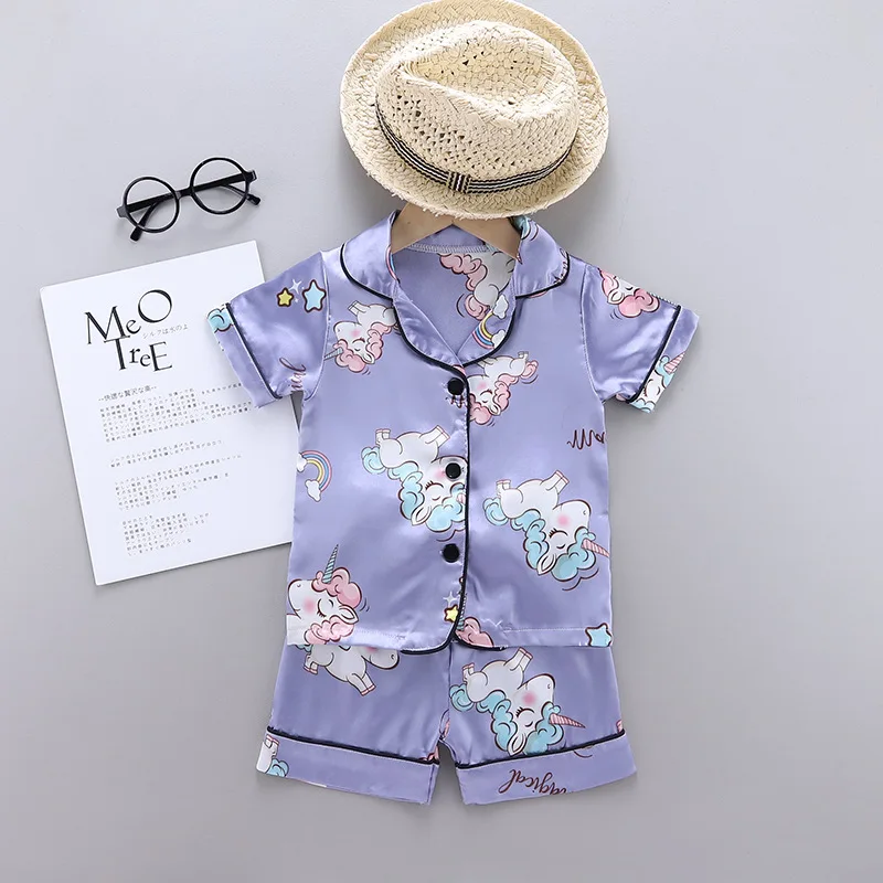 

2020 Summer New Korean Version of Children's Pajamas Cartoon Home Clothing Short-sleeved Set Two-piece Set Kids Pajamas