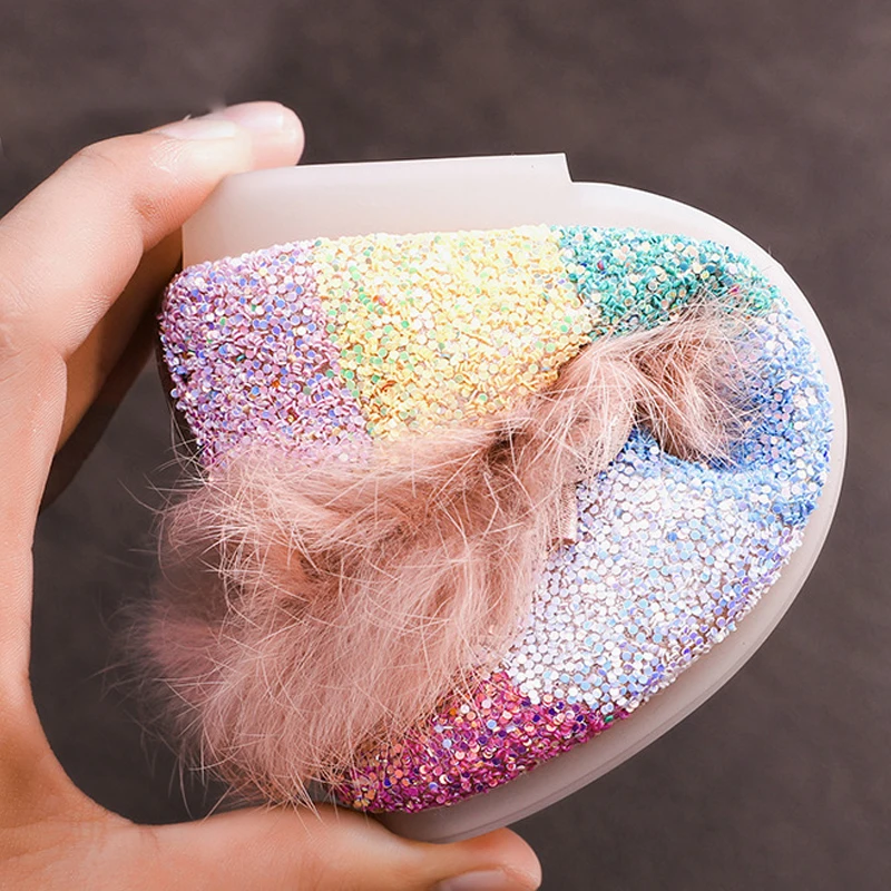 Winter Girls Leather Shoes Children Pink Black Crystal Rhinestone Shoes Velvet Soft Non-Slip bow-knot Princess Shoes