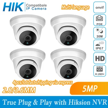 

Hikvision Compatible 5MP Dome POE IP Camera built-in MIC IR 30m ONVIF H.265 P2P Plug&play Security IP Camera 4pcs/lot