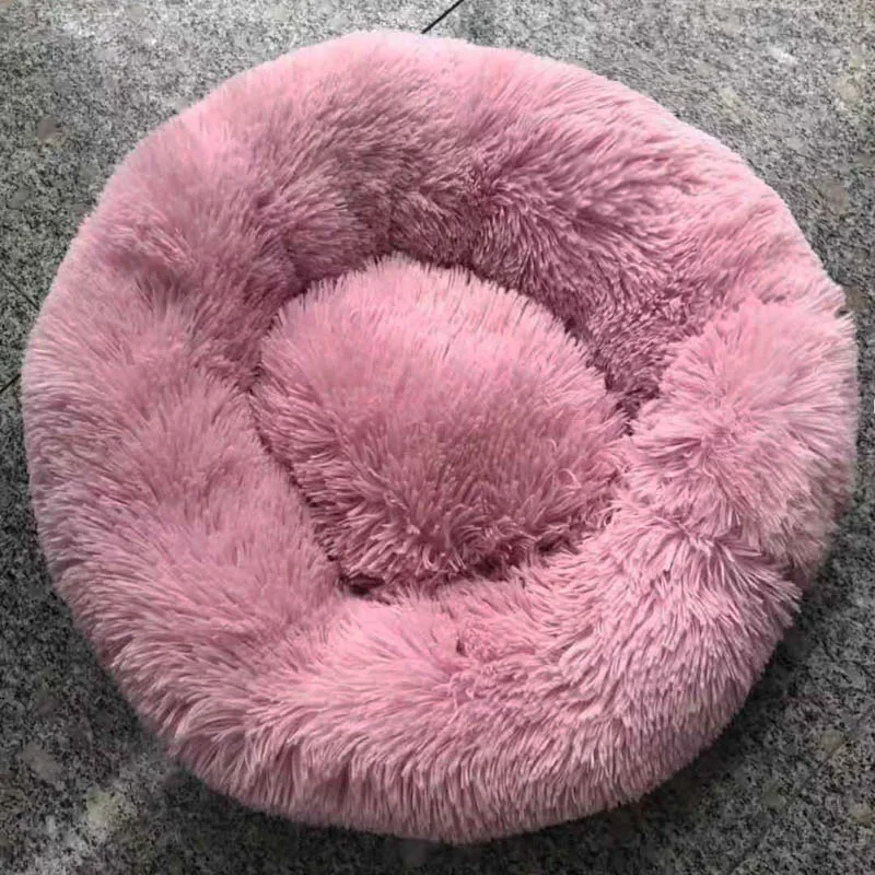 pink Лохматый искусственный мех пончик Cuddler круглый теплый плюшевый внутренний домик для кошек собачья кровать для лагер собак Водонепроницаемость 80 см 100 см - Цвет: pink