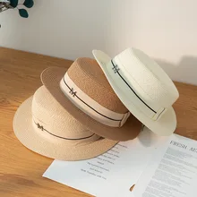 

Wide Brim Women Panama Hat Summer Beach Hat Female Casual Lady Women Flat Brim Straw Cap Girls Sun Hat Simple Flat Top Ha