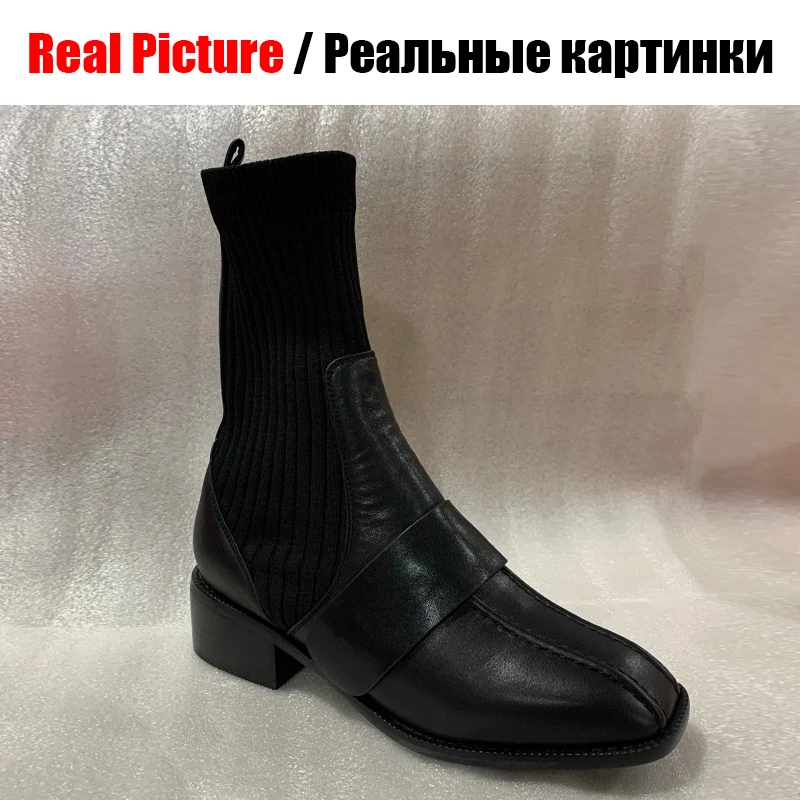 SARAIRIS/фирменный дизайн; женские ботильоны из натуральной кожи; коллекция года; ботильоны с квадратным носком; женская обувь на среднем каблуке