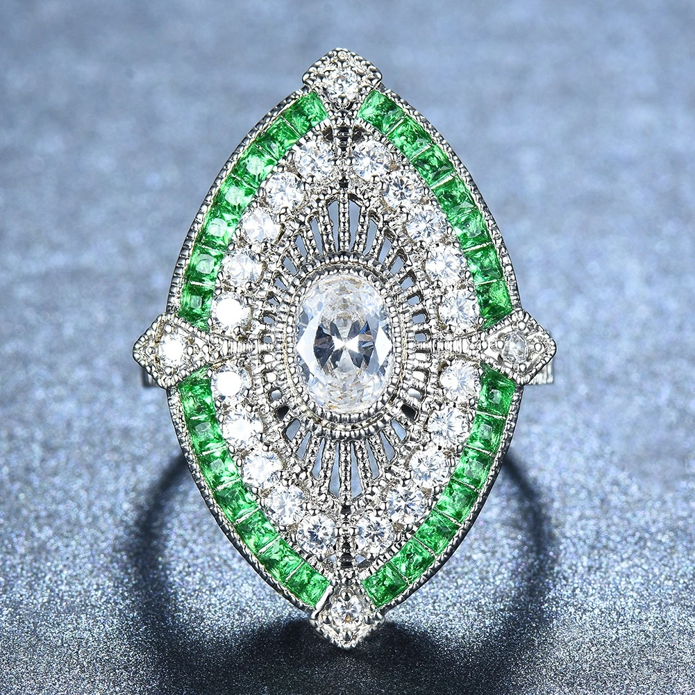 Female Male Antique 925 Silver Big Wide Rings For Women Men Green Stone White Zircon Wedding Bands Turkish Jewelry Emerald Ring | Украшения