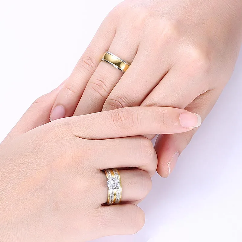 Ring Set Couples Rings Stainless Steel Ring Jewelry Accessories, Exquisite Rhinestones Zirconia Rings For Lover Gifts