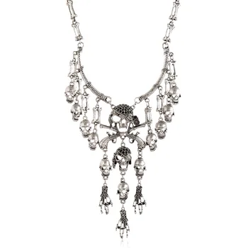 

Retro multilayer skull tassel necklace ghost hand Pendant Women Ethnic Skull Choker Skull Jewelry Halloween Gift collier femme