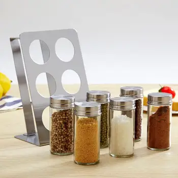 

6Pcs/SET Kitchen Clear Glass Salt Pepper Sugar Jars Set Seasoning Storage Bottles Container With Stainless Steel Storage Rack