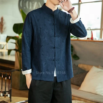 

Traditional Chinese Clothing for Men Vintage Top Linen Hanfu Blouse Full Sleeve Coat New Year Clothes Party Tang Suit Kung Fu