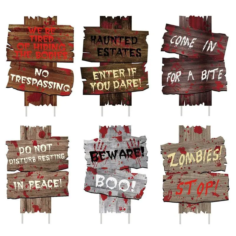 

Pack of 6 Halloween Decorations Yard Signs Stakes Beware Props Outdoor Decor party decoration