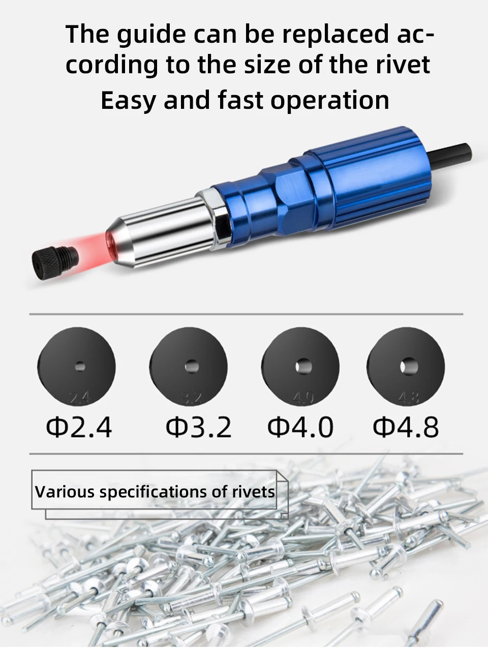 Arma de rebite elétrica 2.4mm-4.8mm porca rebite