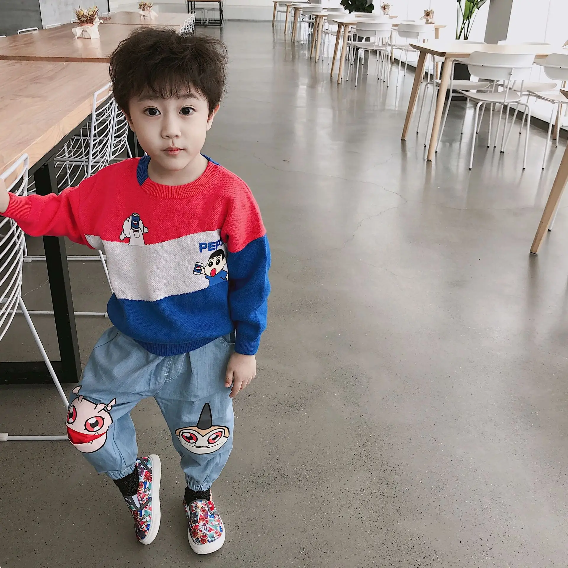 Tonytaobaby/осенне-зимняя одежда; Новая детская одежда с круглым вырезом; милый вязаный хлопковый свитер с рисунком; детские свитера