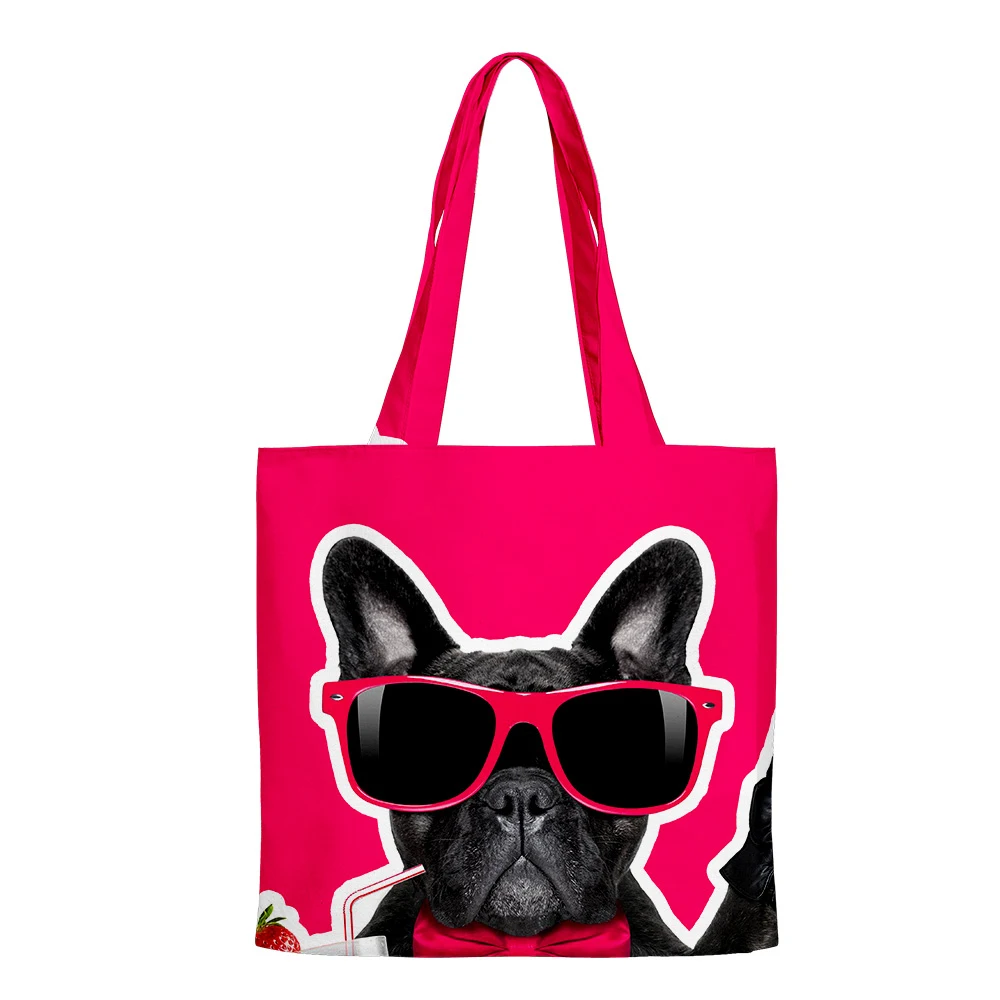 French Bulldog Hip Hop Handbags Cloth Canvas Tote Bag Print Shopping Bags Reusable Shoulder Shopper Casual Pacakge tops |
