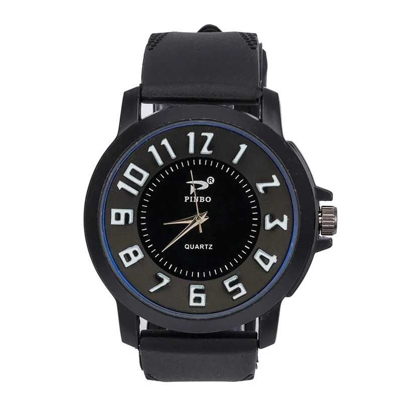

New Style Double Layer Dial Fine Imitation Embossed Leather Plastic Watch Strap Sports Casual Silicone Watch with Numbers Quartz