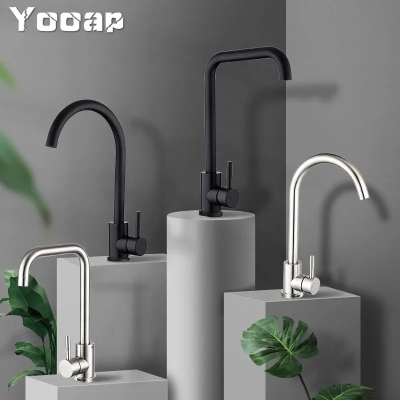 Yooap Frap High Quality Stainless Steel Black Spray Paint Kitchen Sink Faucet Single Handle Cold and Hot Water Mixer Faucets