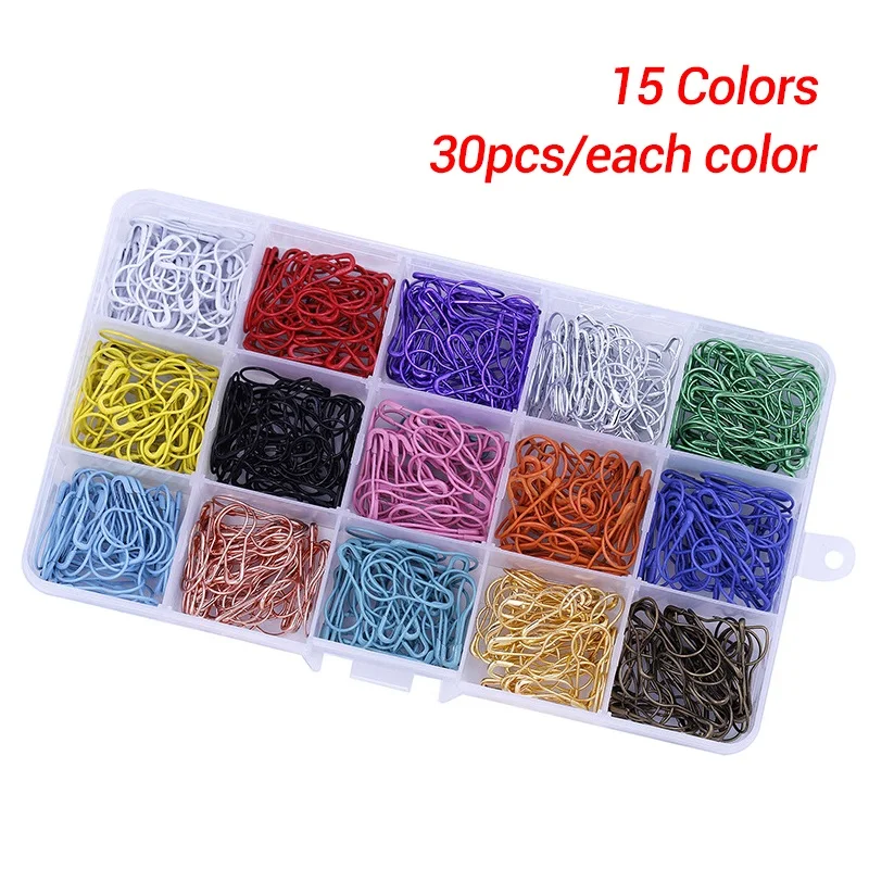 15x30pcs 750/600/450Pcs 15 Цвета Ассорти лампы английская булавка, грушевидные, полые, английские булавки для Вязание стежка маркеры Броши Одежда с коробкой - Цвет: 15x30pcs