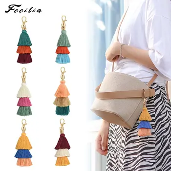 

Boho Keychain Multilayer Tassel Pendant for Women Bag Hanging Ornament Woven Bohemian Key Charm Bags Accessories Gift Wholesale