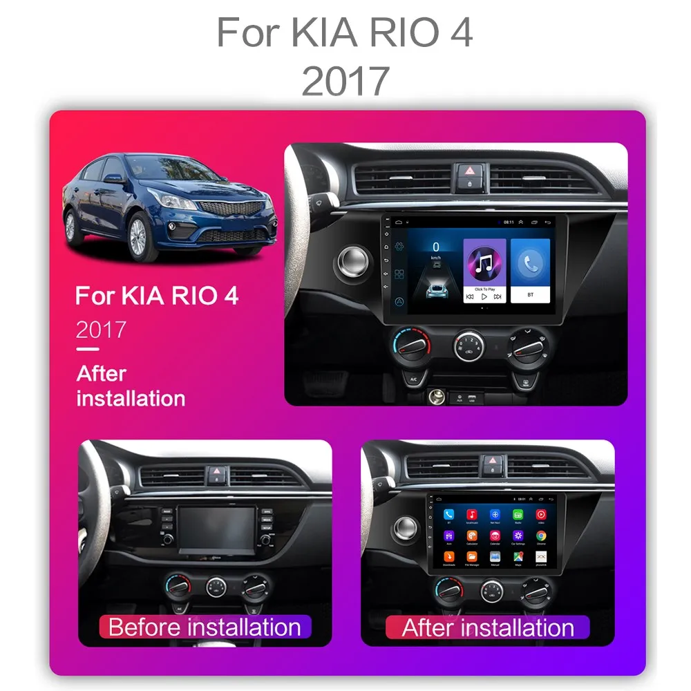 2 din Android 8 1 для KIA RIO 3 и 4 Автомобильный мультимедийный видео плеер 9 ”сенсорный
