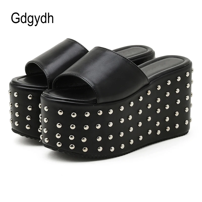 Gdgydh Sexy Rivet Brand Design Comfy Walking Sandals Women Gothic Style Extreme Platform Heel Outdoor Slippers Thick Bottom