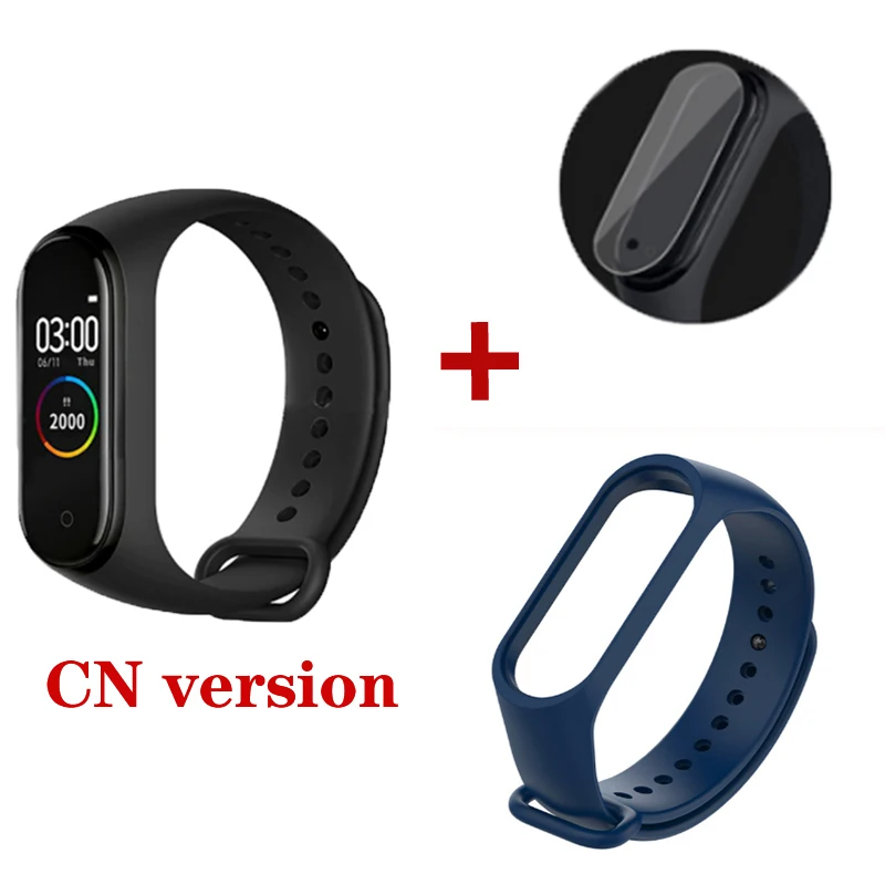 CN DarkBlue Strap Оригинальные Xiaomi Mi Смарт-часы с 4 полосами AMOLED цветной экран HeartRate Фитнес Спорт 50 атм водонепроницаемый смарт-браслет Bluetooth 5,0 - Цвет: CN DarkBlue Strap