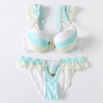 

Women Underwear Set Embroidery Wireless Push Up Bra Set Eyelash Deep V Lace Lingerie Set