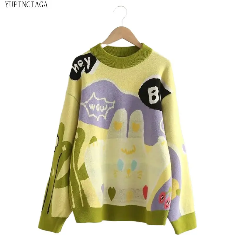 

Women's Cartoon Harajuku Cute Knitted Sweater 2020 Fresh Sweet Japanese Fleece Sweater Pullover Women's Jacquard Sweaters