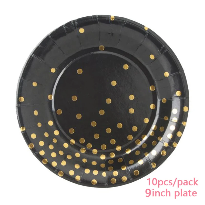 9inch LINVIERLOVE 10 шт Черный Фольга спортивные шаровары в Золотой горошек бумажный стаканчик, тарелка салфетки для свадеб, дней рождения, Одноразовая посуда для вечеринок товары для фестиваля - Цвет: 9inch