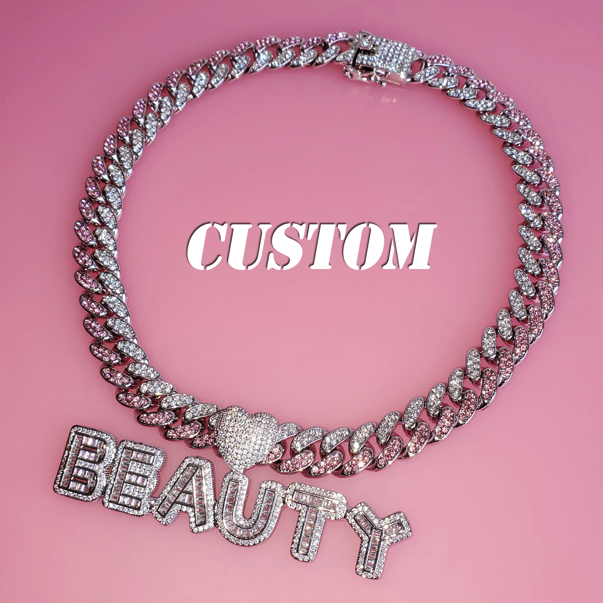 Heart Bail Custom Letters Name Plate Cuban Chain With Name Pendant Choker Personalized Name Necklace Unique Personalised Gift