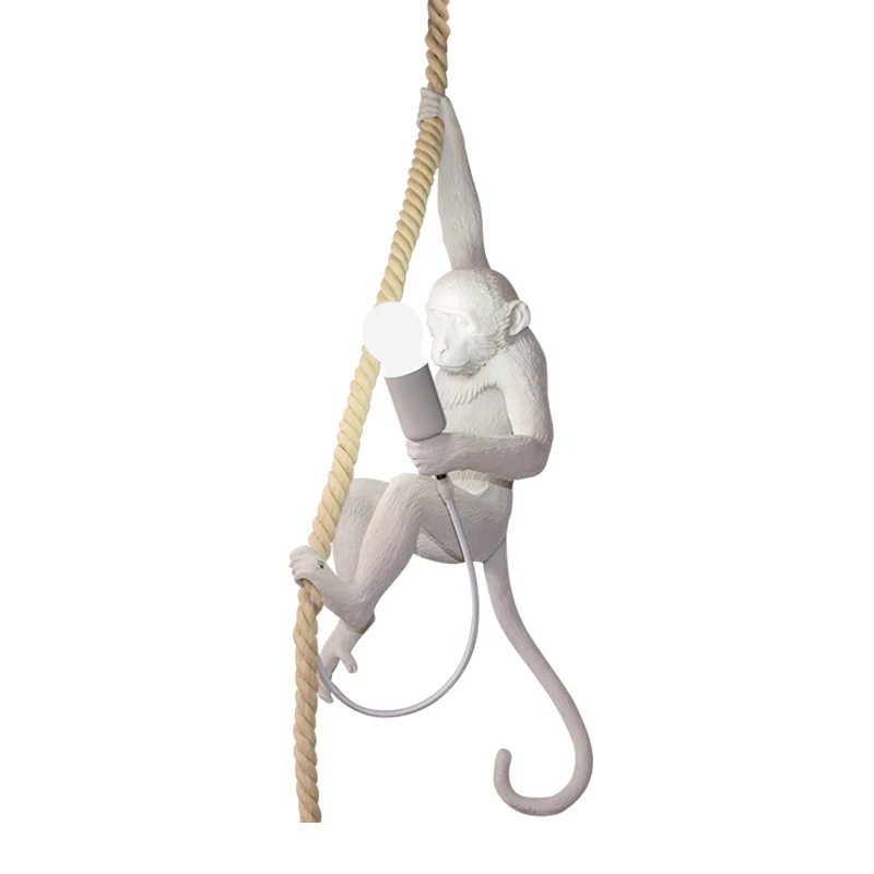 Hanging monkey W Лампа в форме обезьяны из смолы пеньковая веревка подвесная настенная лампа индивидуальность внутренняя лампа искусство Гостиная Кабинет лампа кафе с E27 светодиодный светильник лампа - Цвет корпуса: Hanging monkey W