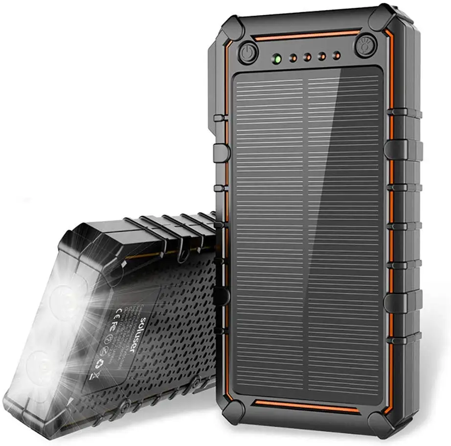 

15000mAh Solar Power Bank Double LED Flashlight Dual USB Output Waterproof Dust-proof Fall-proof charger for iphone 11 pro max