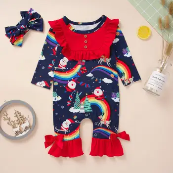 

Newborn Baby Boys and Girls 0-24M Romper long sleeve overall Christmas clothes blue colour