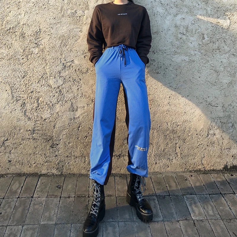 

Letter Printed Drawstring Patched Y2k Sweatpants Joggers Fall 2020 Harajuku Wide Trousers Female Streetwear Women's Pants Capris