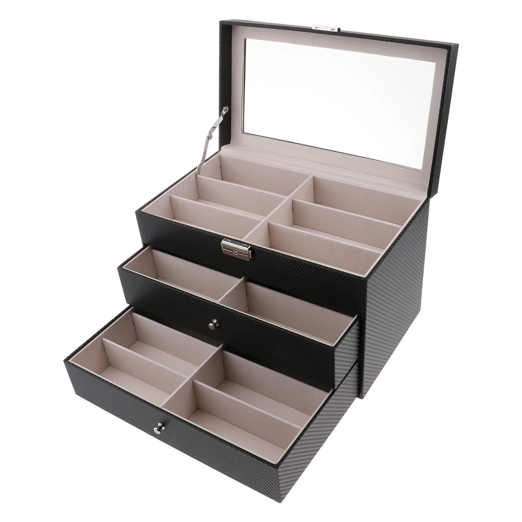 3 Layers Large Capacity Organizer Box with 18 Grids for Eyeglasses Eyewear Sunglasses Jewelry Watches and More