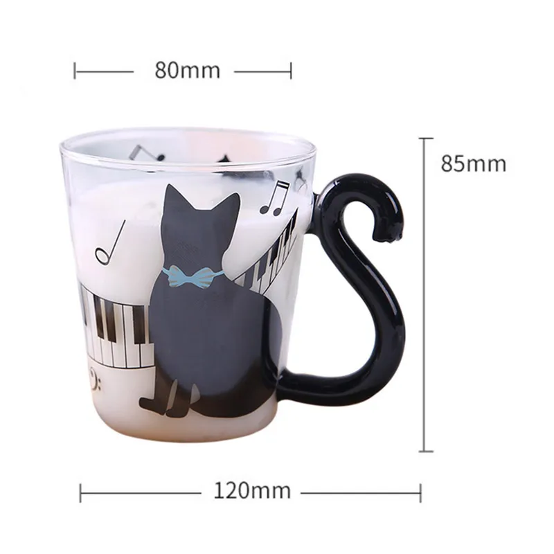 Новинка 300 мл Милая стеклянная кружка с музыкальной нотой кошки красивая ручка кружка для кофе с молоком кухонная бутылка для воды чайник для влюбленных пар