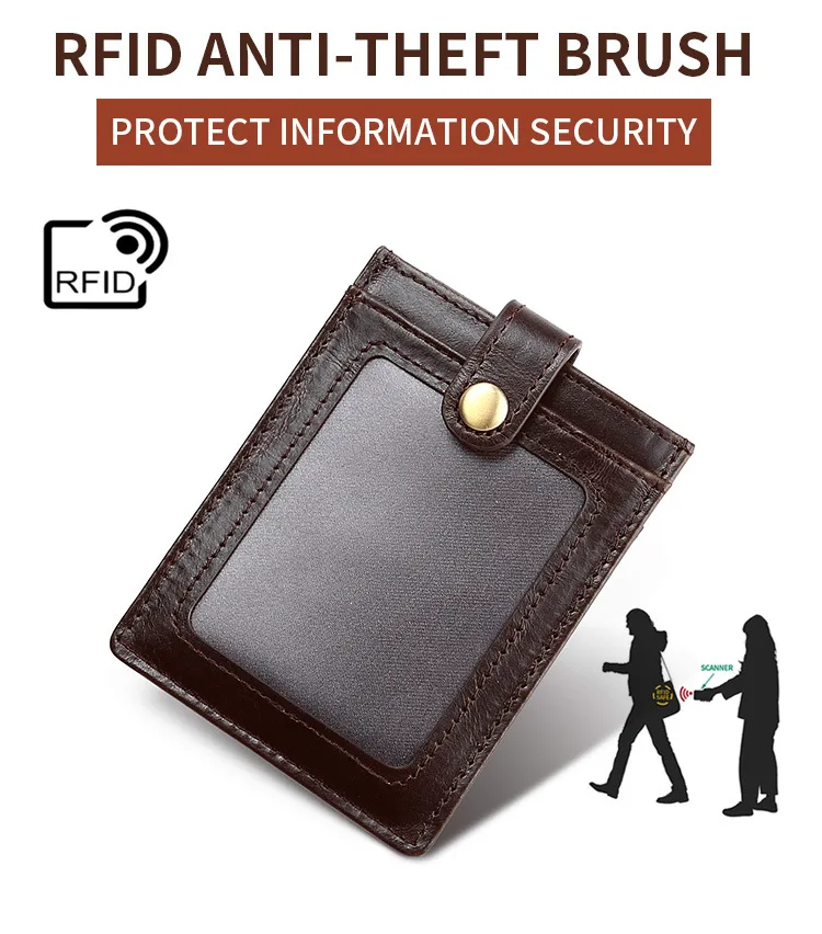 RFID Блокировка из натуральной кожи держатель для карт застежка ремня для мужчин и женщин ID Чехол для кредитных карт прозрачное окно визитница