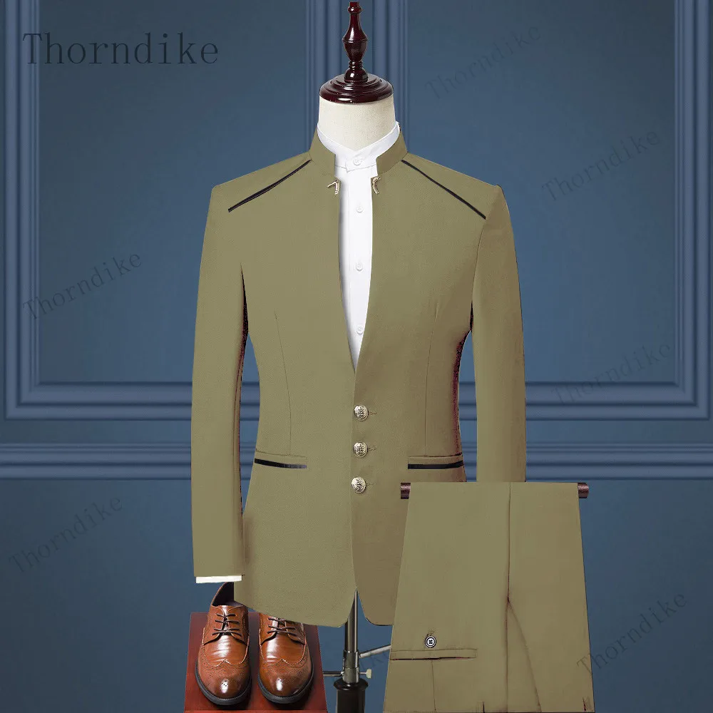 Thorndike мужской костюм в китайском стиле со стоячим воротником свадебный жениха