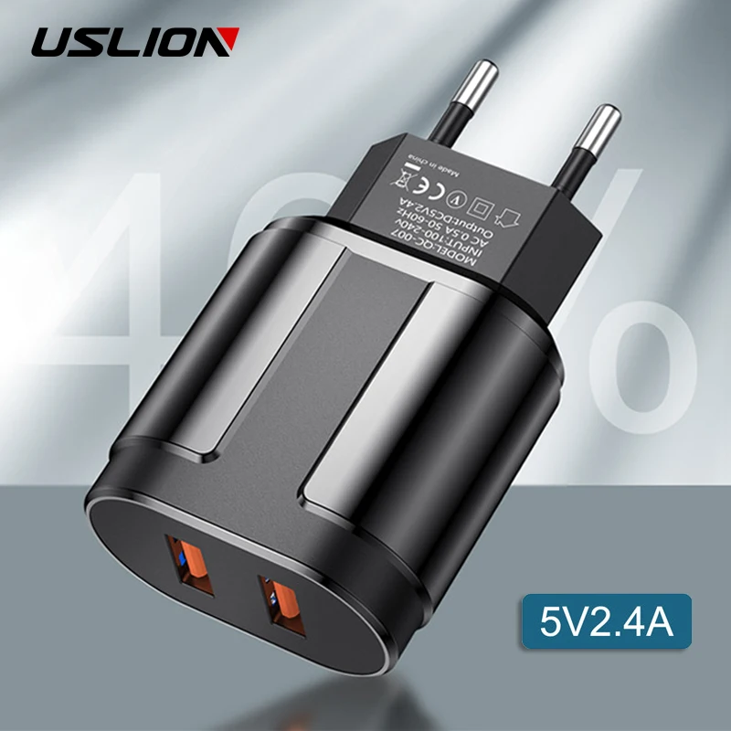 

USLION Dual USB Charger 5V 2.4A Fast Charging Wall Mobile Phone Charger For iPhone Samsung Xiaomi Portable EU US Plug Adapter