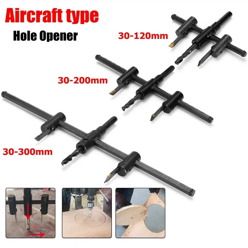 30-120/200/300mm Adjustable Circle Hole Cutter Wood Drywall Drill Bit Saw Round Cutting Blade Aircraft Type DIY Tool