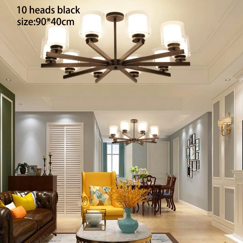 10 heads black Постмодерн, роскошная люстра, лампа, черное серебро, золото, кованое железо, стеклянная люстра для столовой, гостиной, спальни, подвесные светильники - Цвет абажура: 10 heads black