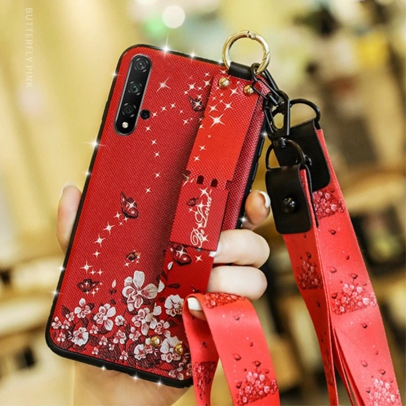 

Teppka Case For Huawei Nova 5T Case Bling Glitter Strap wristband Embossing bracket Cover For Huawei Nova 5T Coques
