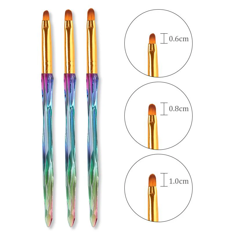 BORN PRETTY 3PCS Nail Brush Acrylic Handle Pen Nail Art Line Painting Flower Drawing Brush For UV Gel Polish Nail Art Tool 6