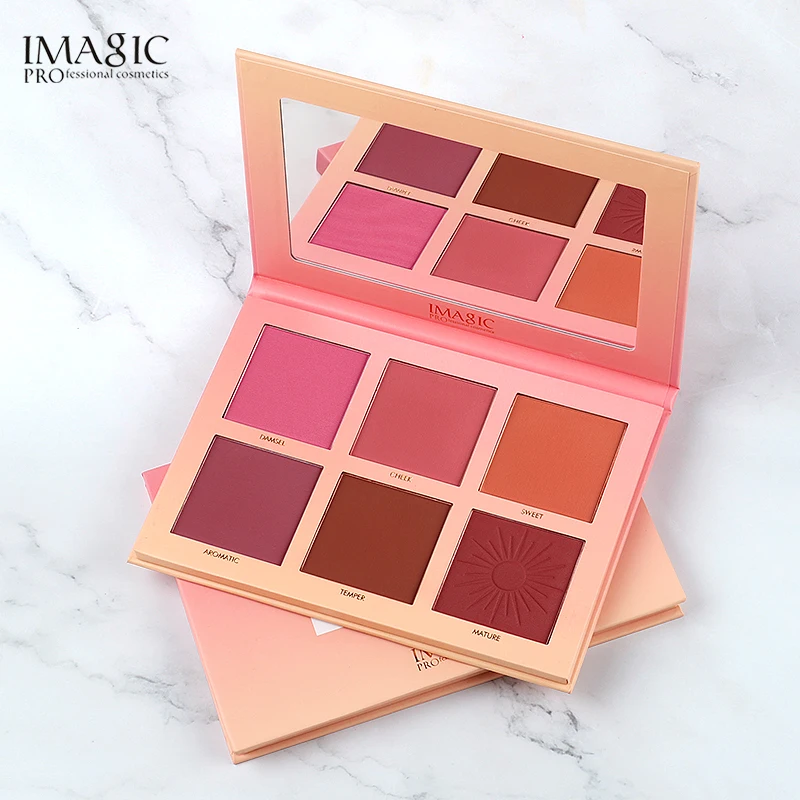 Billige IMAGIC Erröten Palette Make Up 6 Farben Professionelle Wange Erröten Perle Orange Pigment Hohe Qualität Schönheit Kosmetische Make Up Rouge