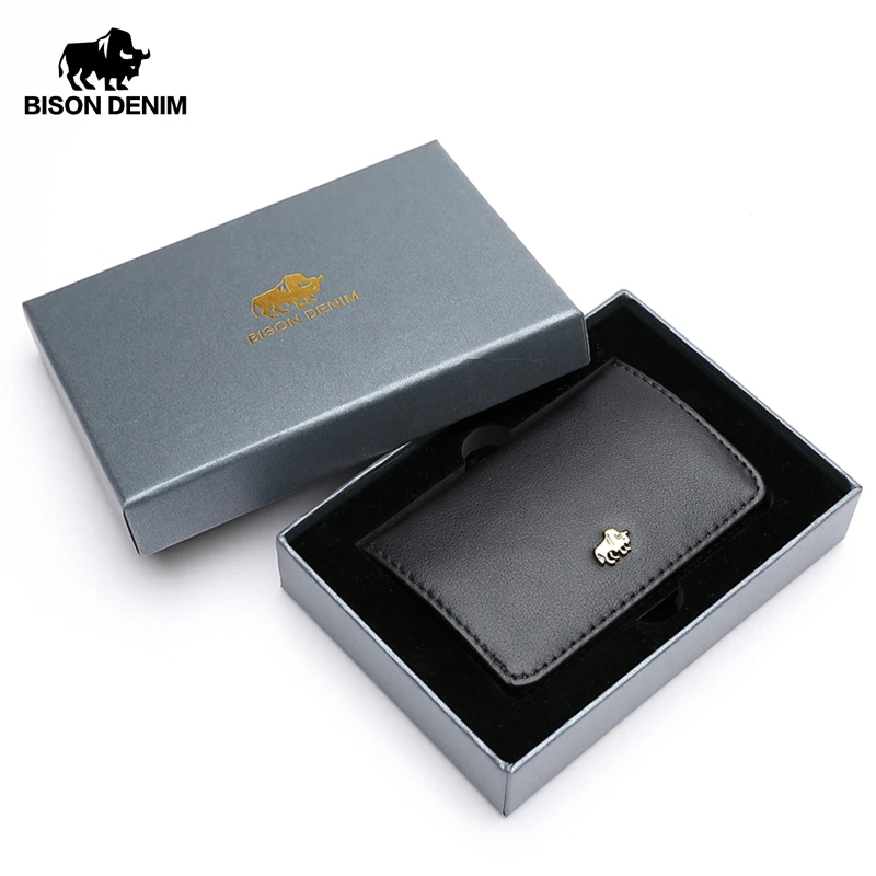 

BISON DENIM Genuine Leather Business Card Holder ID Card Case Credit Card Holder Case Wallet Cowskin Leather W9504-1B