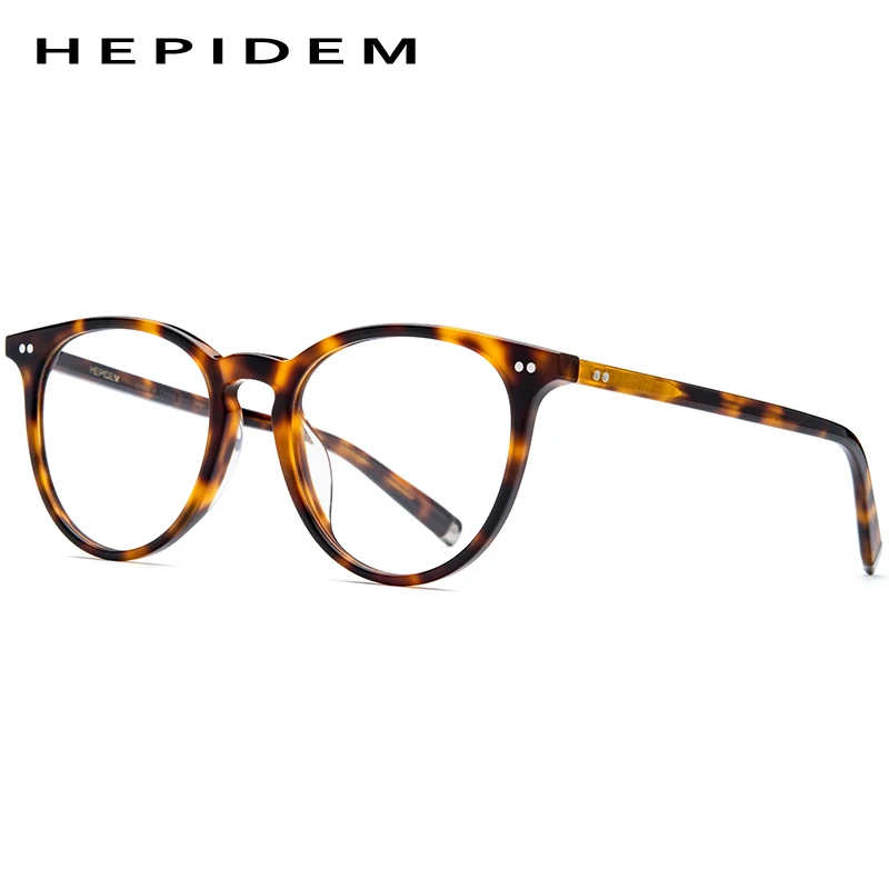HEPIDEM ацетатные оптические очки, оправа для мужчин, Ретро стиль, круглые очки для девушек, женские очки по рецепту, очки для близорукости, 9122 - Цвет оправы: Leopard