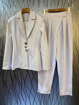 

2020 Early Autumn New Women's Lapel Solid Color Long-Sleeved Suit + Trousers Solid Color Casual Suit 821