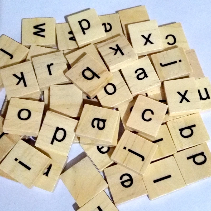 100pcs Wooden Alphabet puzzle Tiles Black Letters Board For Craft DIY Wood