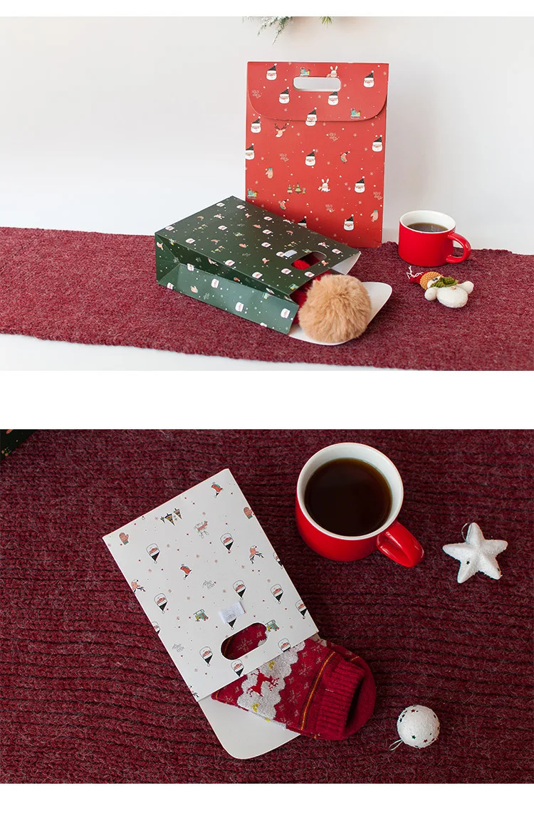 2pcs Christmas Reusable Paper Gift Bags Christmas Santa clause handbag Packaging Paper color boxes For Gifts Xmas Party Favor