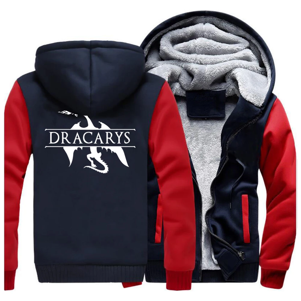 Red Dark Blue 5 Игра престолов Мужская Толстая зимняя Флисовая теплая куртка дракари толстовки пальто Дейенерис дракон Королева куртки Толстовка пальто с капюшоном - Цвет: Red Dark Blue 5