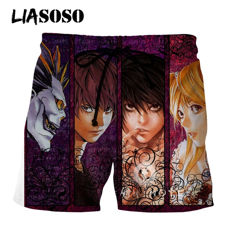 LIASOSO 3D Print Unisex Japanese Anime Death Note Men's Shorts Street Beach Sport Casual Shorts Loose Boardshorts Cool Trousers