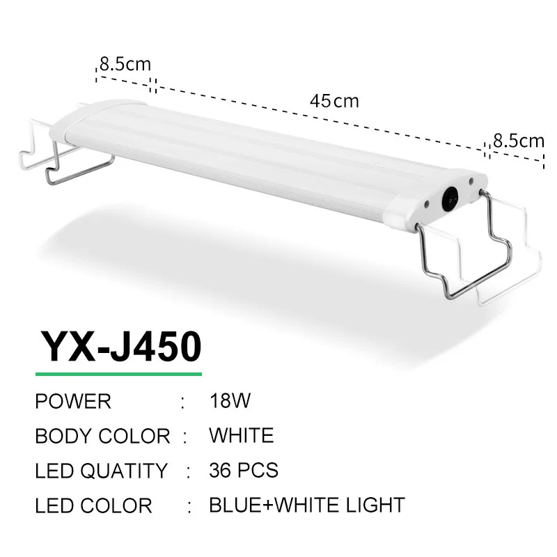 YX-J450 White Body Аквариумный светодиодный светильник 21-45 см Высокое качество освещение для аквариума лампа с выдвижной кронштейн белый и синий светодиодный s подходит для аквариума - Цвет: YX-J450 White Body