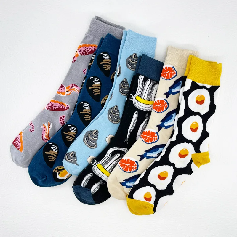 Mens Cotton Sock Winter Stripe Sports High Funny Cute Male Printed Casual Dot Geometry Animal Ice Cream Socks Pattern Gift