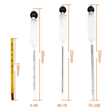 

New Professional Measure 0-100% Alcohol Content 3 Pieces Hydrometer Tester Thermometer Set Wine Measuring Instrument